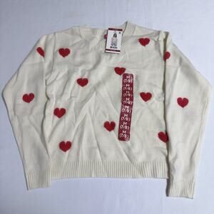 Zunie Valentines Sweater Girls Size Medium (7/8) Cream with Red Hearts
